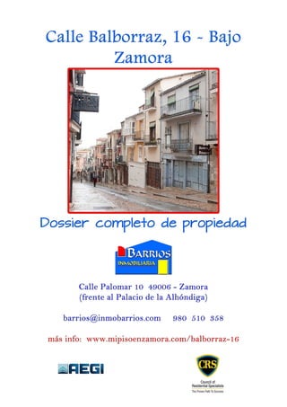 Dossier de venta de un apartamento en Calle Balborraz - Zamora