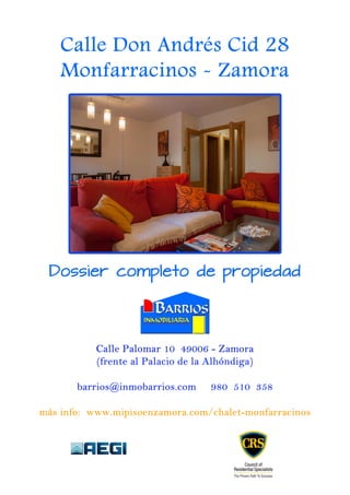 Dossier de venta de un adosado en Monfarracinos - Zamora