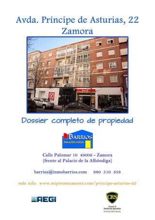 Dossier de venta de un piso en Avda. Príncipe de Asturias 22 de Zamora