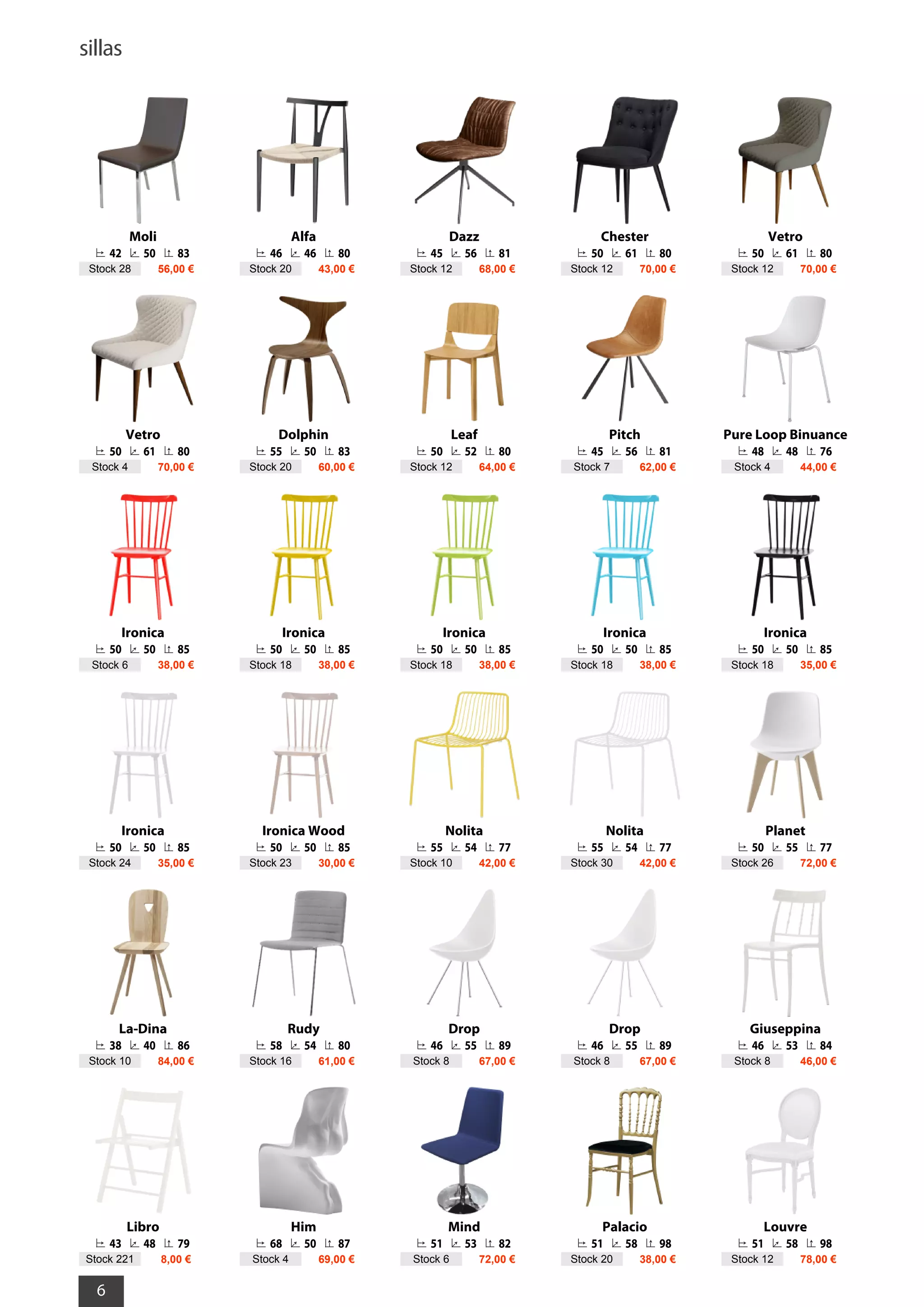 sillas
6
Moli
42 50 83
Stock 28 56,00 €
Alfa
46 46 80
Stock 20 43,00 €
Dazz
45 56 81
Stock 12 68,00 €
Chester
50 61 80
Stock 12 70,00 €
Vetro
50 61 80
Stock 12 70,00 €
Vetro
50 61 80
Stock 4 70,00 €
Dolphin
55 50 83
Stock 20 60,00 €
Leaf
50 52 80
Stock 12 64,00 €
Pitch
45 56 81
Stock 7 62,00 €
Pure Loop Binuance
48 48 76
Stock 4 44,00 €
Ironica
50 50 85
Stock 6 38,00 €
Ironica
50 50 85
Stock 18 38,00 €
Ironica
50 50 85
Stock 18 38,00 €
Ironica
50 50 85
Stock 18 38,00 €
Ironica
50 50 85
Stock 18 35,00 €
Ironica
50 50 85
Stock 24 35,00 €
Ironica Wood
50 50 85
Stock 23 30,00 €
Nolita
55 54 77
Stock 10 42,00 €
Nolita
55 54 77
Stock 30 42,00 €
Planet
50 55 77
Stock 26 72,00 €
La-Dina
38 40 86
Stock 10 84,00 €
Rudy
58 54 80
Stock 16 61,00 €
Drop
46 55 89
Stock 8 67,00 €
Drop
46 55 89
Stock 8 67,00 €
Giuseppina
46 53 84
Stock 8 46,00 €
Libro
43 48 79
Stock 221 8,00 €
Him
68 50 87
Stock 4 69,00 €
Mind
51 53 82
Stock 6 72,00 €
Palacio
51 58 98
Stock 20 38,00 €
Louvre
51 58 98
Stock 12 78,00 €
 
