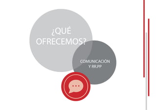 ¿QUÉ
OFRECEMOS?
COMUNICACIÓN
Y RR.PP
 
