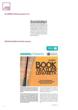 82
EL CORREO # 2016ko otsailaren 17a
GETXO KULTURALA # 2016ko martxoa
PRENTSA
ALDIZKARIA
# 20
 