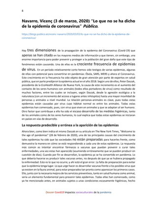 8
Dossier Covid19 Impactos socioculturales de la pandemia
Navarro, Vicenç (3 de marzo, 2020) “Lo que no se ha dicho
de la ...