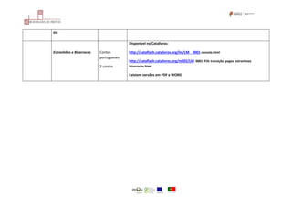 ou
Estranhões e Bizarrocos Contos
portugueses-
2 contos
Disponível no Catalivros:
http://cataflash.catalivros.org/lm/LM 0001 consola.html
http://cataflash.catalivros.org/m002/LM 0001 FOL transição pages estranhoes
bizarrocos.html
Existem versões em PDF e WORD
 