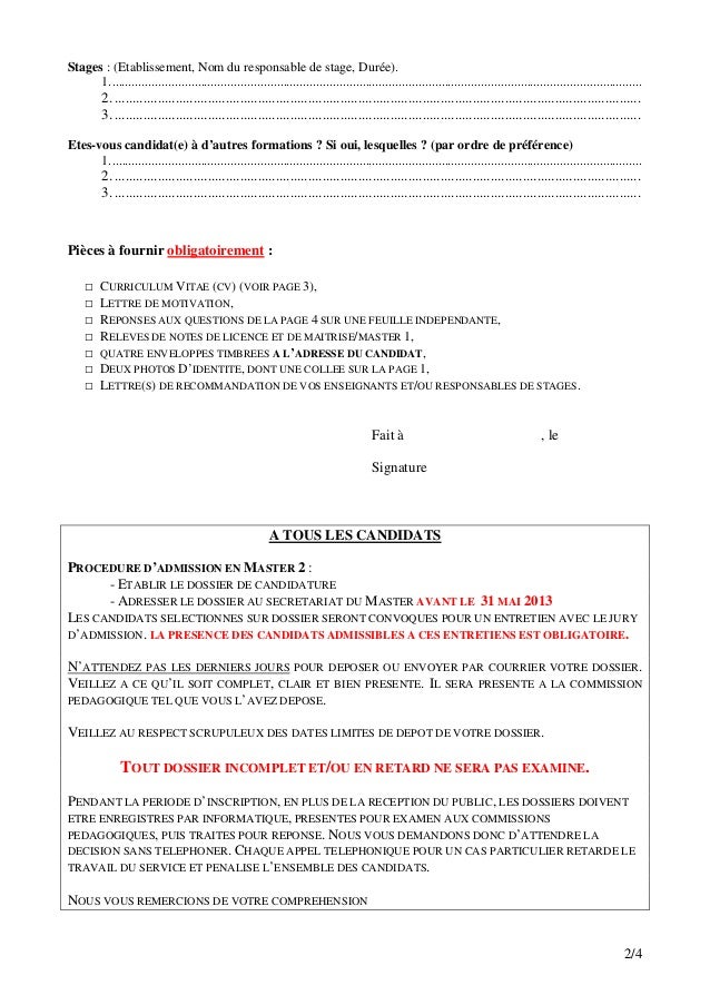 Dossier de candidature moi initiale 2013 2014