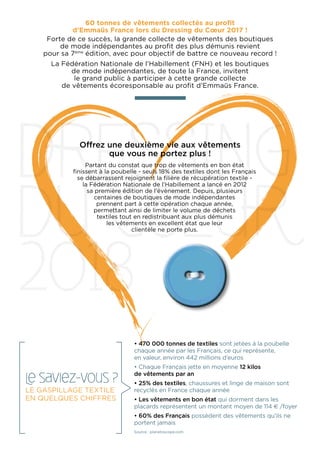 60 tonnes de vêtements collectés au profit
d’Emmaüs France lors du Dressing du Coeur 2017 !
Forte de ce succès, la grande ...
