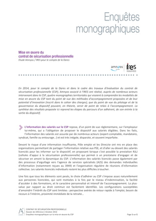   	
  
CONTRAT	
  DE	
  SÉCURISATION	
  PROFESSIONNELLE	
  
Dossier	
  de	
  référence	
  /	
  Octobre	
  2014	
  
Enquête...
