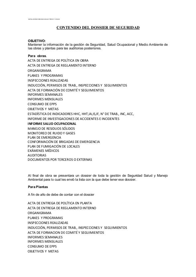 Dossier de seguridad