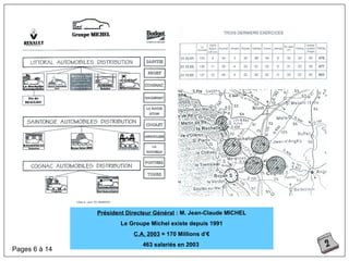 Président Directeur Général : M. Jean-Claude MICHEL
Le Groupe Michel existe depuis 1991
C.A. 2003 = 170 Millions d’€
463 salariés en 2003
Pages 6 à 14
 