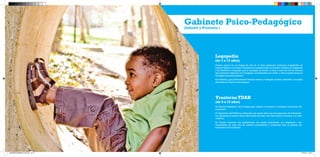 Gabinete Psico-Pedagógico 
(Infantil y Primaria ) 
Logopedia 
(de 3 a 12 años) 
Trastorno TDAH 
(de 6 a 12 años) 
En Dinamo trabajamos con la terapia para mejorar el trastorno y evaluamos el proceso del tratamiento. 
El tratamiento del TDAH es multimodal, eso quiere decir que las propuestas de tratamiento son diferentes en función de las dificultades del niño y de cómo afecte el trastorno a su vida cotidiana. 
En Dinamo contamos con profesionales con amplia experiencia, nos adaptamos a las necesidades de cada uno de nuestros participantes y evaluamos todo el proceso de tratamiento con las familias. 
Dinamo cuenta con un bagaje de más de 10 años realizando tratamiento Logopédico en centros Públicos y Privados. Contamos con profesionales en el sector titulados en Logopedia o AL (Audición y Lenguaje) que se encargan de evaluar y tratar a cada uno de los alumnos que presentan trastornos en el lenguaje. Los resultados nos avalan y todos nuestros alumnos consiguen resultados óptimos. 
En Definitiva, ¿que pretendemos? Prevenir reducir y readaptar, es decir, rehabilitar a los niños afectados de trastornos del lenguaje. 
DOSSIER DINAMO14 OK.indd 14-15 27/02/14 19:44 
 