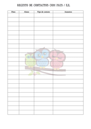 Data Aluno Tipo de contato Assuntos
 