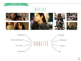 4
WADJDA
DUALITÉ
Différences
Opposition
Soumission
Dominant/Dominé
Soutien
Entraide
Protection
Lien
INTRODUCTION
 