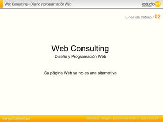 Web Consulting
Diseño y Programación Web
Su página Web ya no es una alternativa
Línea de trabajo / 02
 