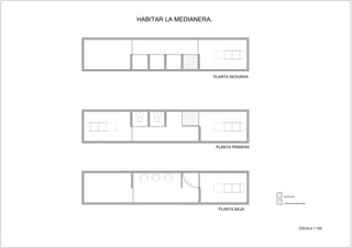 HABITAR LA MEDIANERA.
ESCALERA
HUECO DE ESCALERA
PLANTA BAJA
PLANTA PRIMERA
PLANTA SEGUNDA
ESCALA 1:100
 