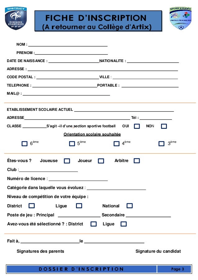 Dossier inscription collège 2017