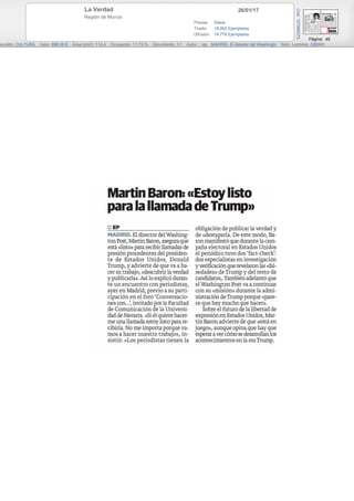 26/01/17La Verdad
Región de Murcia
Prensa: Diaria
Tirada: 18.262 Ejemplares
Difusión: 14.776 Ejemplares
Página: 45
Sección...