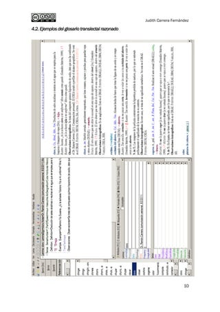 Judith Carrera Fernández 
10 
4.2. Ejemplos del glosario translectal razonado 
 