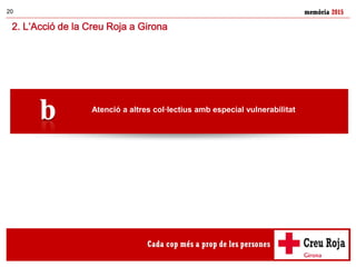 memòria 201520
2. L’Acció de la Creu Roja a Girona
Atenció a altres col·lectius amb especial vulnerabilitat
 