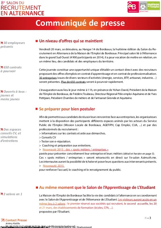Dossier de presse Salon Recrutement Alternance Bordeaux 2015