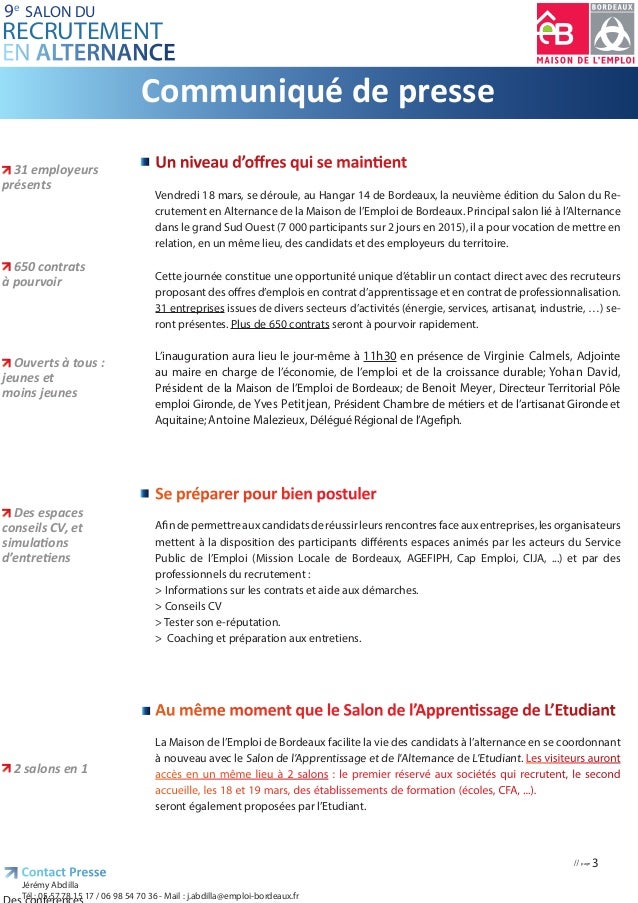 Dossier presse salon recrutement alternance bordeaux 2016