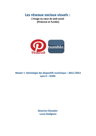 Les réseaux sociaux visuels :
L'image au cœur du web social
[Pinterest et Tumblr]
Master 1 -Sémiologie des dispositifs numérique – 2012 /2013
Lyon II – ICOM
Séverine Chevalier
Lucas Godignon
 