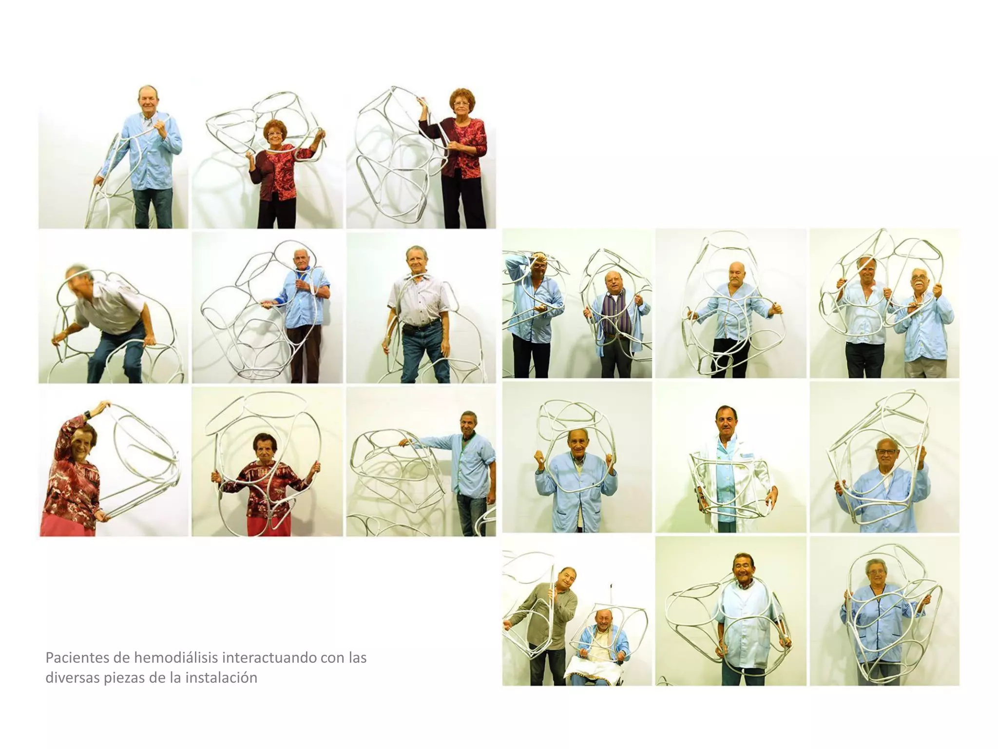 Pacientes de hemodiálisis interactuando con las diversas piezas de la instalación  