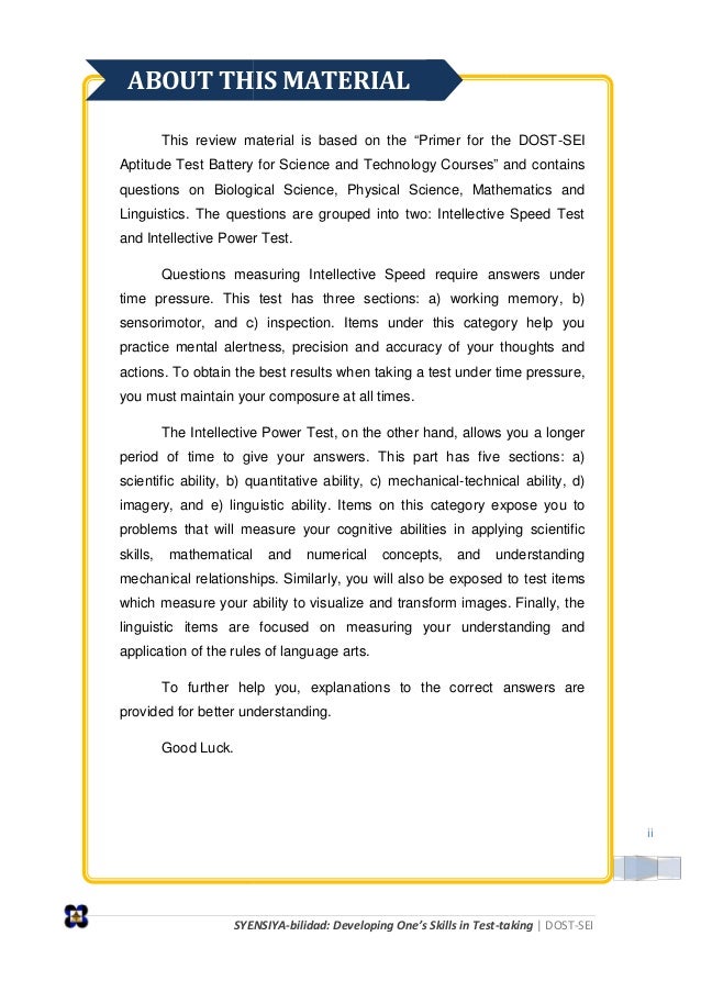 Philippine Science High School Entrance Exam Reviewer With Answer