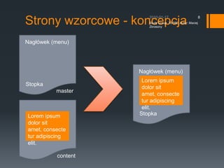 Strony wzorcowe - koncepcjaNag?wek (menu)Nag?wek (menu)Lorem ipsum dolor sit amet, consectetur adipiscing elit. StopkamasterStopkaLorem ipsum dolor sit amet, consectetur adipiscing elit. content2010-01-17Study Group  70-562, Autor: Maciej Zbrzezny8