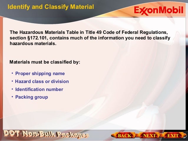 dot hazardous materials table