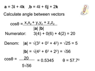 Dot Product Calc Angle To Finish