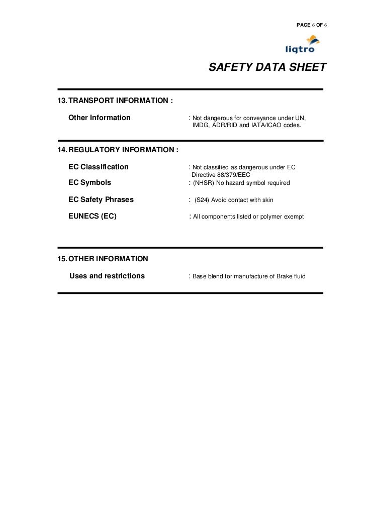 Brake Fluids DOT 3 (Material Safety Data Sheet)