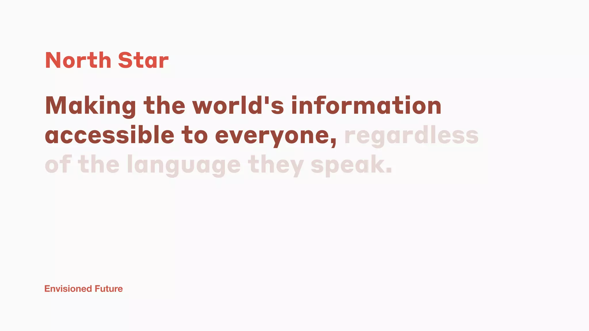 North Star
Making the world's information
accessible to everyone, regardless
of the language they speak.
Envisioned Future
 