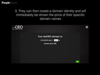 3. They can then create a domain identity and will
immediately be shown the price of their speciﬁc
domain names
 