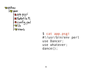 $ cat app.psgi
#!/usr/bin/env perl
use Dancer;
use whatever;
dance();




 35
 