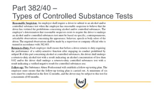 Part 382/40 –
Types of Controlled Substance Tests
 