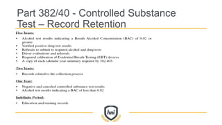 Part 382/40 - Controlled Substance
Test – Record Retention
 
