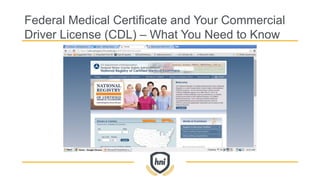Federal Medical Certificate and Your Commercial
Driver License (CDL) – What You Need to Know
 