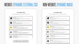@KevinMandeville #CSSSummit
WEBKIT:DYNAMICEXTERNALCSS NON-WEBKIT:DYNAMICIMAGE
 