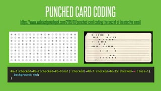 @KevinMandeville #CSSSummit
PUNCHEDCARDCODING
https://www.webdesignerdepot.com/2015/10/punched-card-coding-the-secret-of-interactive-email
 