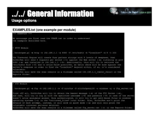 ../../ General Information
Usage options

EXAMPLES.txt (one example per module)
 
