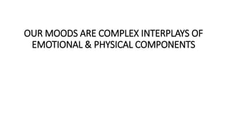OUR MOODS ARE COMPLEX INTERPLAYS OF
EMOTIONAL & PHYSICAL COMPONENTS
 