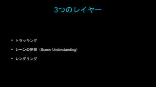 3つのレイヤー
• トラッキング
• シーンの把握（Scene Understanding）
• レンダリング
 