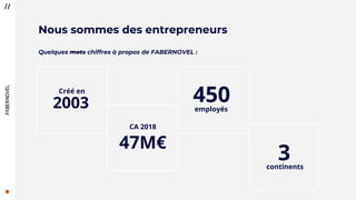 4
Nous sommes des entrepreneurs
Quelques mots chiffres à propos de FABERNOVEL :
Créé en
2003
CA 2018
47M€
450employés
3continents
 