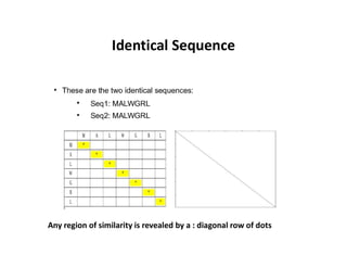 Identical Sequence
Any region of similarity is revealed by a : diagonal row of dots
 