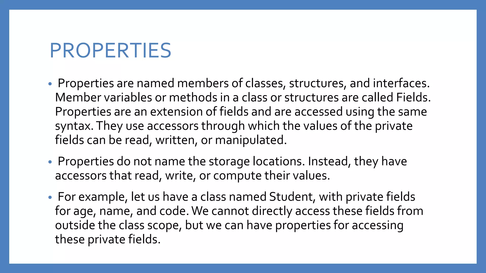 Properties and indexers in c ppt
