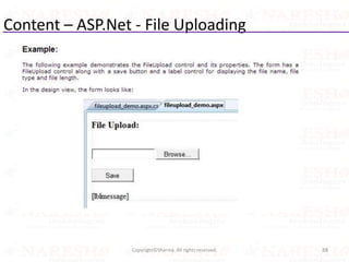 Content – ASP.Net - File Uploading
88Copyright©Sharma. All rights reserved.
 