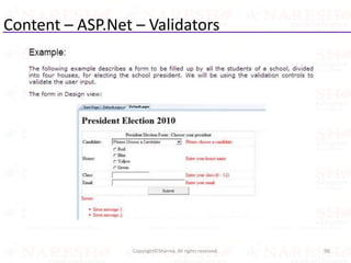Content – ASP.Net – Validators
96Copyright©Sharma. All rights reserved.
 