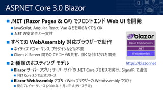 ?
?
?
?
?
?
?
?
?
?
?
ASP.NET Core 3.0 Blazor
https://blazor.net
Razor Components
.NET
WebAssembly
 