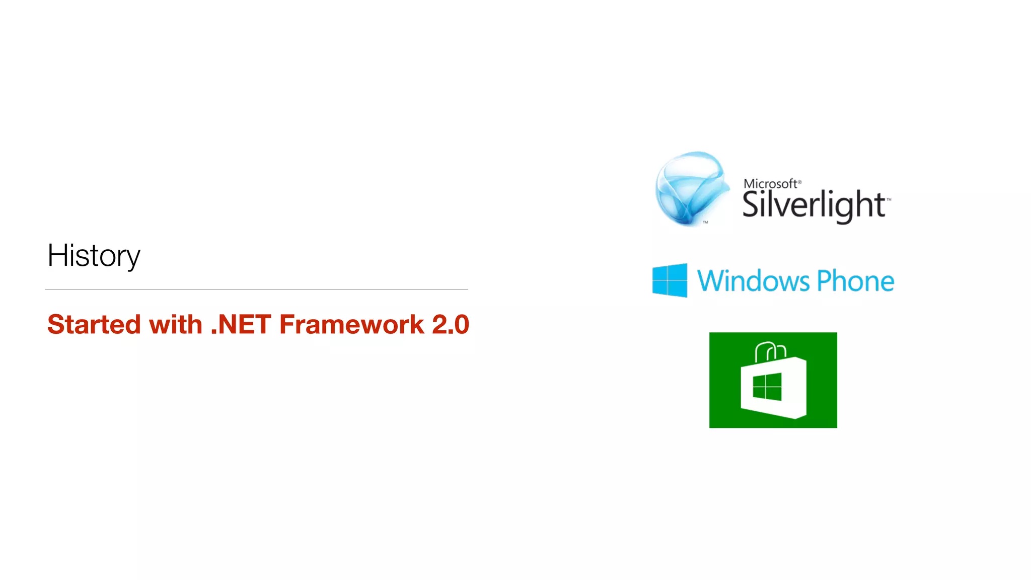 History
Started with .NET Framework 2.0
 
