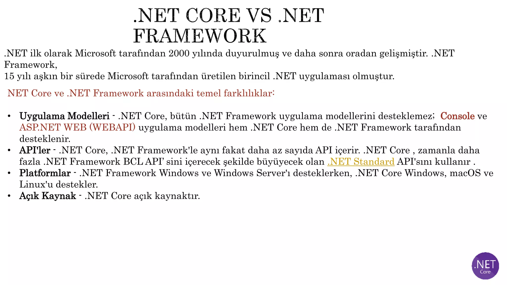 .Net Core sunum | PPT